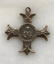 Load image into Gallery viewer, Medal - Sacred Heart Cross - Bronze  - Antique Reproduction 1529 CeCeAgnes Rosary Parts
