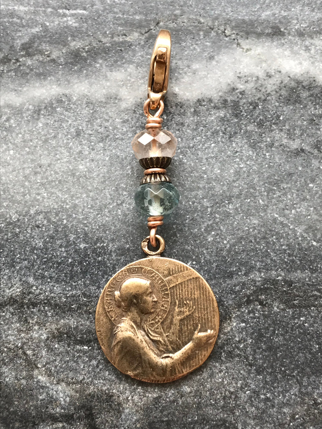 Bag Charm  Saint Cecilia Zipper Pull - Bronze and November Topaz