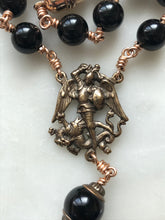 Load image into Gallery viewer, Auto Rosary - Saint Benedict and Saint Michael  - Onyx and Bronze - One Decade Rosary - Car Rosary CeCeAgnes
