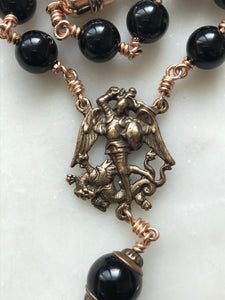 Auto Rosary - Saint Benedict and Saint Michael  - Onyx and Bronze - One Decade Rosary - Car Rosary CeCeAgnes