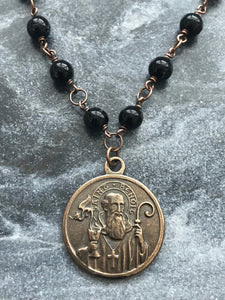 Saint Benedict Rosary Necklace - Onyx and Bronze