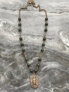 Saint Jude Chaplet Necklace - Jade and Bronze