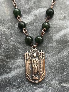 Saint Jude Chaplet Necklace - Jade and Bronze