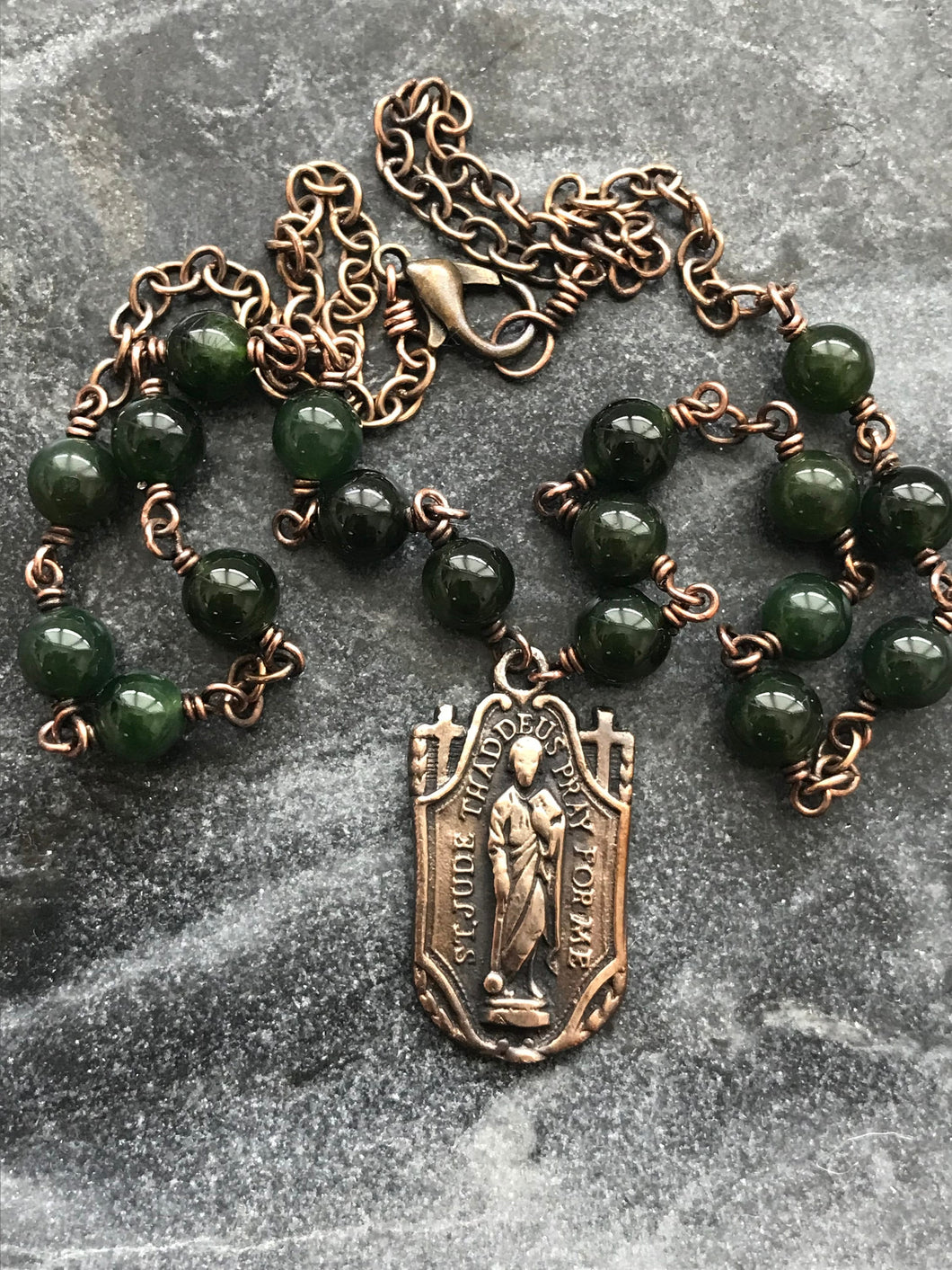 Saint Jude Chaplet Necklace - Jade and Bronze