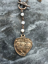 Load image into Gallery viewer, Twin Hearts Necklace - Solid  Bronze - Three Hail Mary - Moonstone
