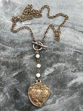 Load image into Gallery viewer, Twin Hearts Necklace - Solid  Bronze - Three Hail Mary - Moonstone
