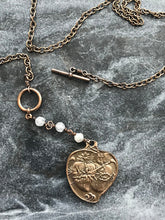 Load image into Gallery viewer, Twin Hearts Necklace - Solid  Bronze - Three Hail Mary - Moonstone
