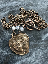 Load image into Gallery viewer, Twin Hearts Necklace - Solid  Bronze - Three Hail Mary - Moonstone
