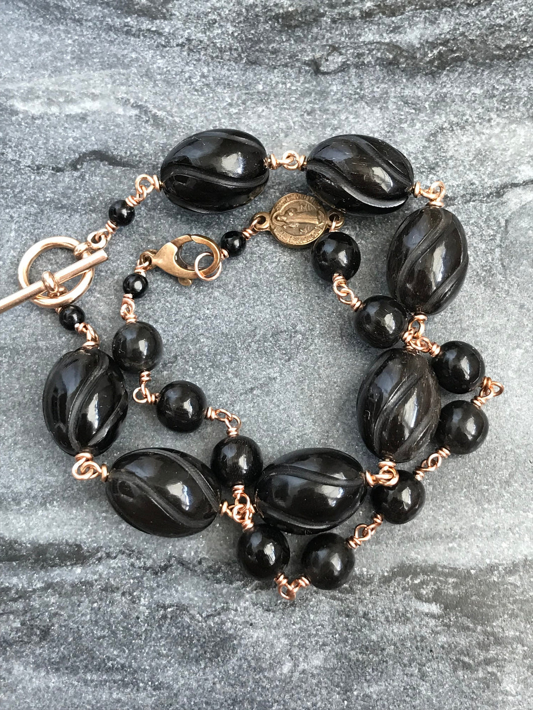 Saint Benedict Bracelet Set - Bronze and Horn bead