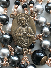 Load image into Gallery viewer, Ombré Rosary - Crystal Pearls Black Gray and White CeCeAgnes
