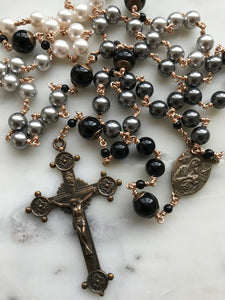 Ombré Rosary - Crystal Pearls Black Gray and White CeCeAgnes