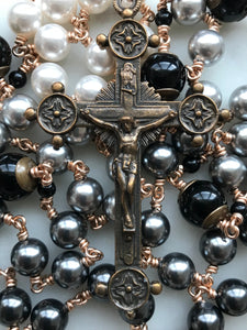 Ombré Rosary - Crystal Pearls Black Gray and White CeCeAgnes