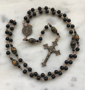 Black Onyx Rosary - Saint Benedict - Bronze Medals CeCeAgnes