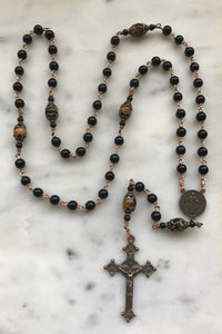 Black Onyx Rosary - Saint Benedict - Bronze Medals CeCeAgnes