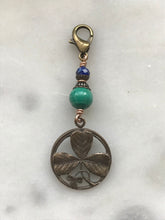 Load image into Gallery viewer, Bag Charm Shamrock Trinity Irish Zipper Pull - Bronze and Malachite
