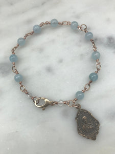 Saints Gemma and Gerard Bronze Rosary Bracelet - Aquamarine Gemstones