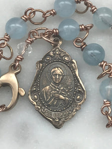 Saints Gemma and Gerard Bronze Rosary Bracelet - Aquamarine Gemstones