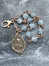 Load image into Gallery viewer, Saints Gemma and Gerard Bronze Rosary Bracelet - Aquamarine Gemstones
