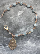 Load image into Gallery viewer, Saints Gemma and Gerard Bronze Rosary Bracelet - Aquamarine Gemstones
