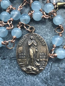 Stella Maris  Necklace -Rosary - Aquamarine and Bronze