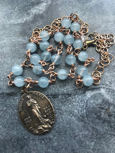 Stella Maris  Necklace -Rosary - Aquamarine and Bronze