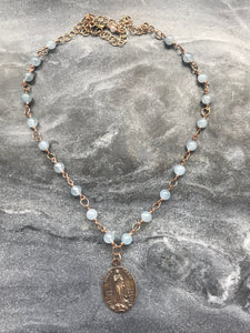 Stella Maris  Necklace -Rosary - Aquamarine and Bronze