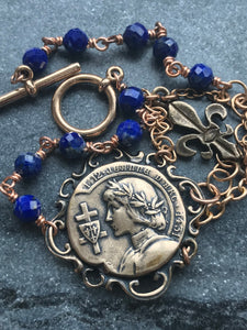 Saint Joan of Arc Bracelet - Solid Bronze and Lapis