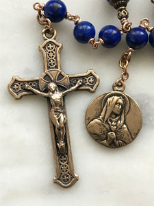 Pocket Servite Rosary - AAA Lapis - Bronze - Seven Sorrows Chaplet - Our Lady of Sorrows CeCeAgnes