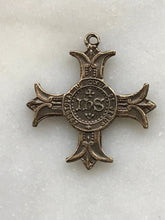 Load image into Gallery viewer, Medal - Sacred Heart Cross - Bronze  - Antique Reproduction 1529 CeCeAgnes Rosary Parts
