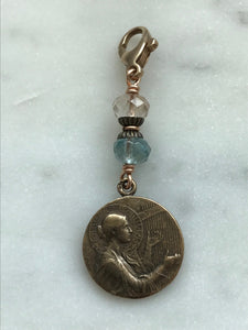 Bag Charm  Saint Cecilia Zipper Pull - Bronze and November Topaz