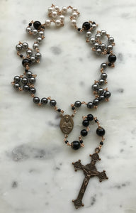 Ombré Rosary - Crystal Pearls Black Gray and White CeCeAgnes