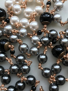 Ombré Rosary - Crystal Pearls Black Gray and White CeCeAgnes