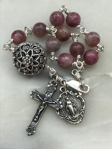 Pink Tourmaline Rosary Bracelet - All Sterling - Wire-wrapped CeCeAgnes