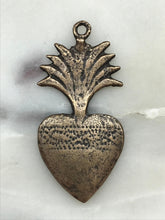Load image into Gallery viewer, Medal - Milagro Flaming Heart - Bronze or Sterling Silver - Antique Reproduction 041 CeCeAgnes Rosary Parts
