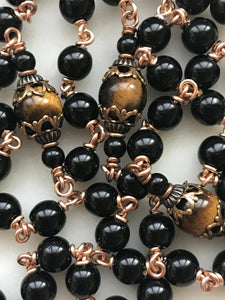 Black Onyx Rosary - Saint Benedict - Bronze Medals CeCeAgnes