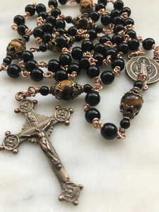 Black Onyx Rosary - Saint Benedict - Bronze Medals CeCeAgnes