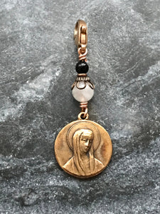 Bag Charm Saint Catherine Zipper Pull - Bronze and Moonstone