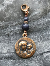 Load image into Gallery viewer, Bag Charm Our Lady of Good Counsel Zipper Pull - Bronze and Sapphire - Saint Augustine
