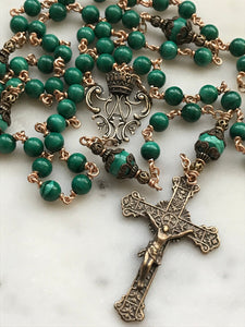 Beautiful Green Malachite Rosary - Bronze CeCeAgnes