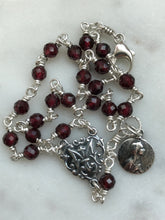 Load image into Gallery viewer, Handmade Sterling Silver Garnet Rosary Bracelet with Medals
