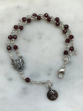 Load image into Gallery viewer, Handmade Sterling Silver Garnet Rosary Bracelet with Medals
