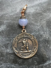 Load image into Gallery viewer, Bag Charm Saint Michael Zipper Pull - Bronze and Blue Lace Agate - Guardian Angel
