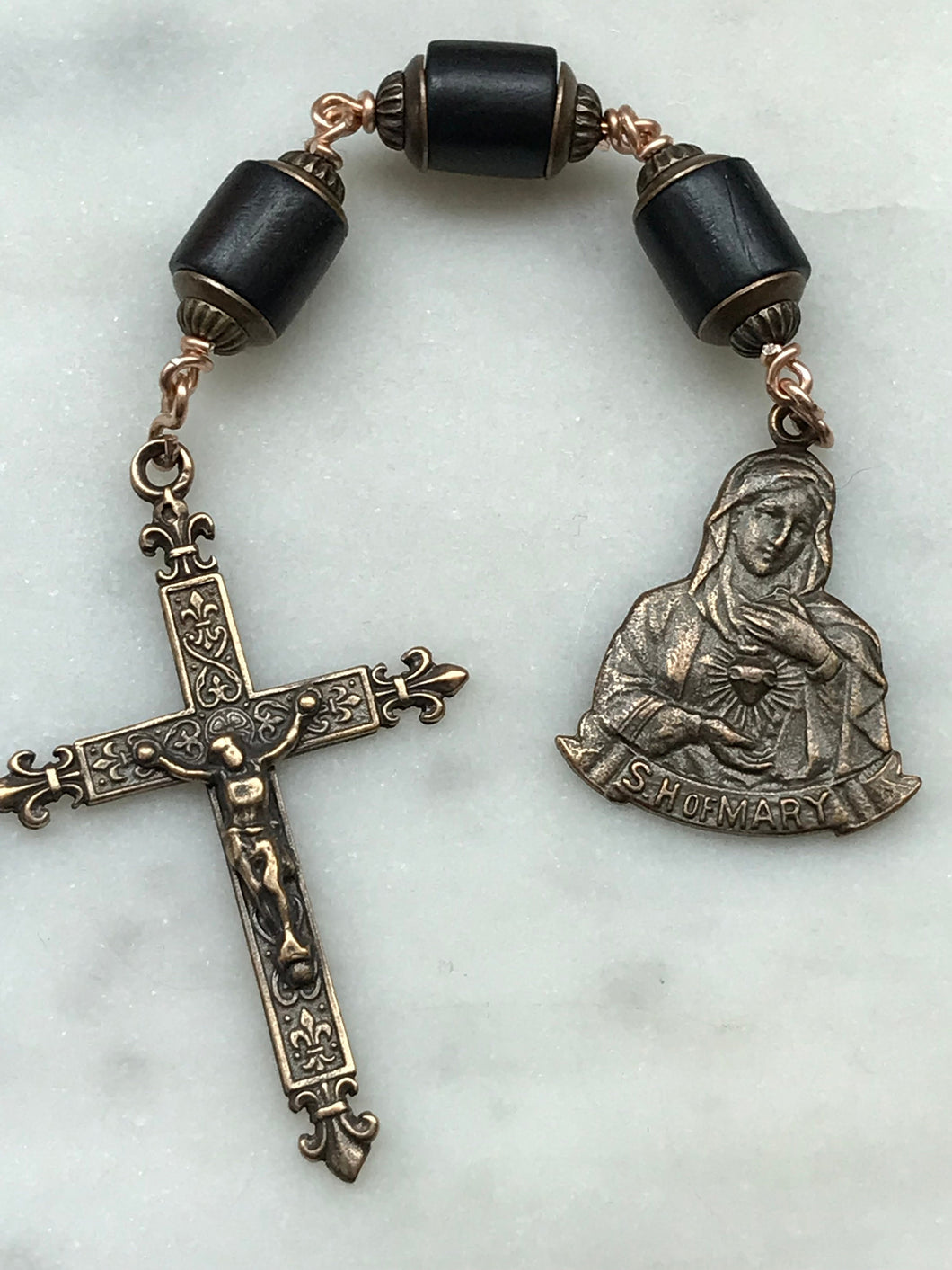 Three Hail Mary Chaplet - Wood and Bronze CeCeAgnes