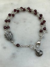 Load image into Gallery viewer, Handmade Sterling Silver Garnet Rosary Bracelet with Medals
