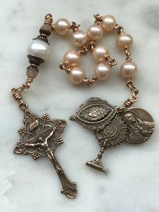 Beautiful Single Decade Rosary! - Freshwater Pearls - Bronze - Monstrance - OL of Sorrows - Sacred Heart