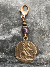 Load image into Gallery viewer, Bag Charm - Saint George Zipper Pull - Bronze and Purple Lepidolite
