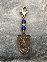 Load image into Gallery viewer, Bag Charm Saint Michael Zipper Pull - Bronze and Lapis
