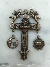 Load image into Gallery viewer, Yalalag Sacred Heart Cross Medal: Sun and Moon, Bronze  Rosary Parts
