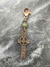 Load image into Gallery viewer, Bag Charm Celtic Cross Irish Zipper Pull - Bronze and Connemara Marble
