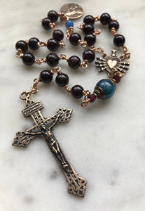 Combination One Decade Rosary and Seven Sorrows Chaplet - Garnet and Bronze CeCeAgnes